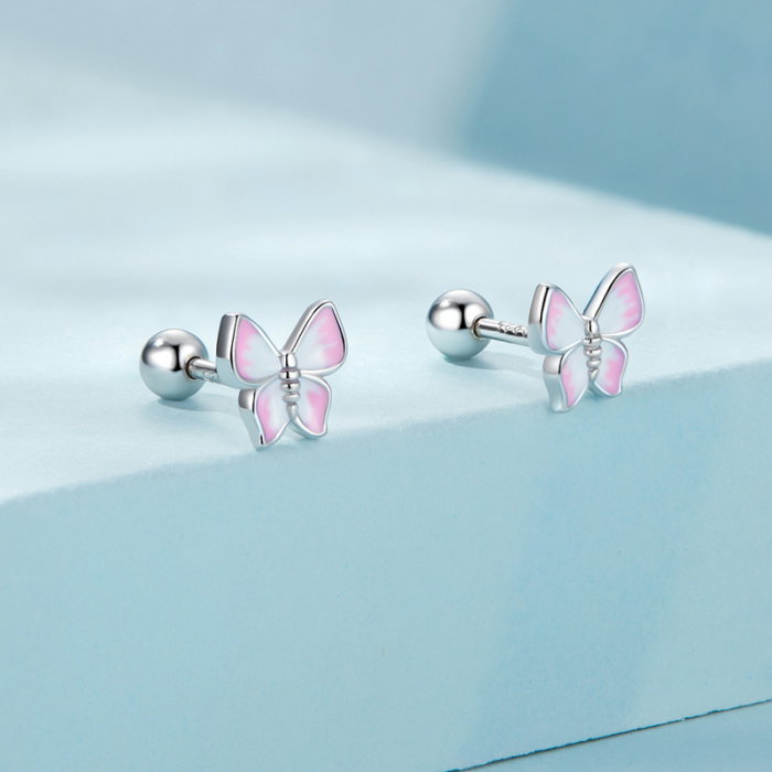 Cercei argint cu fluturasi roz [3]