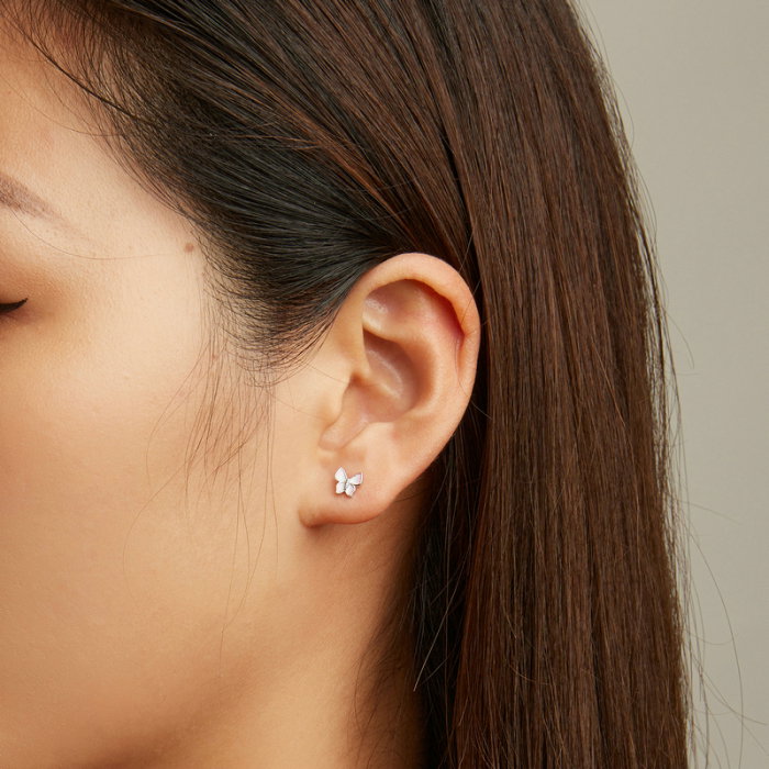 Cercei argint cu fluturasi roz [2]