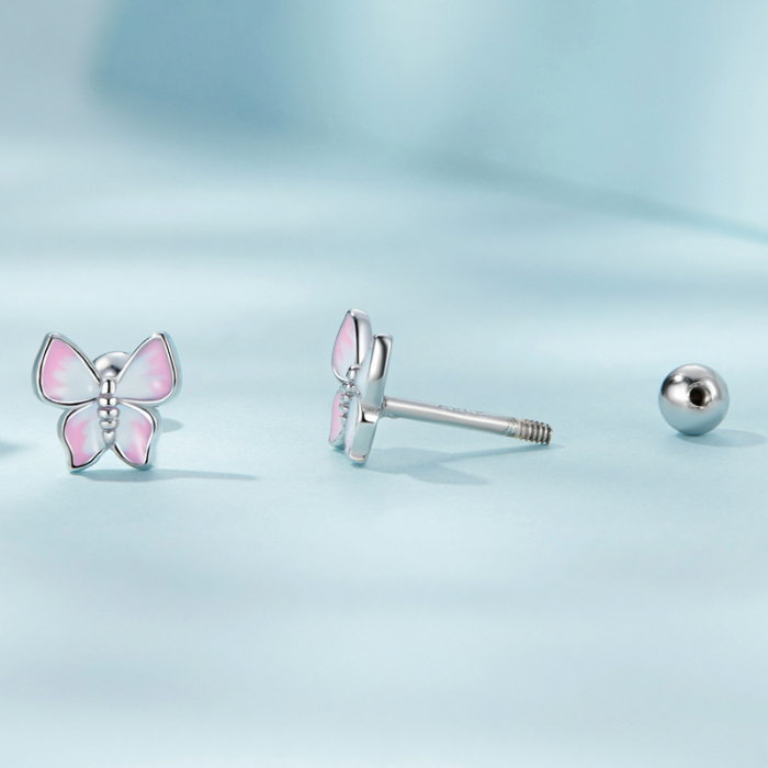 Cercei argint cu fluturasi roz [7]