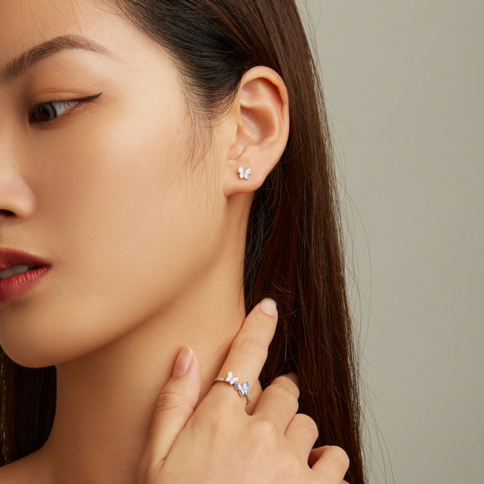 Cercei argint cu fluturasi roz [8]