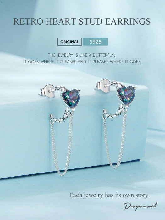 Cercei argint cu lant si inimioare [18]