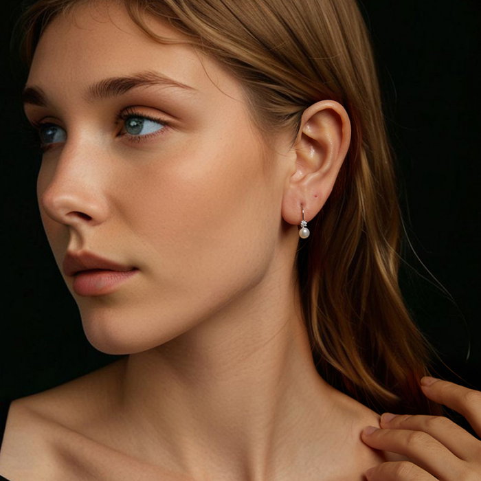 Cercei argint cu perle si Moissanit [4]