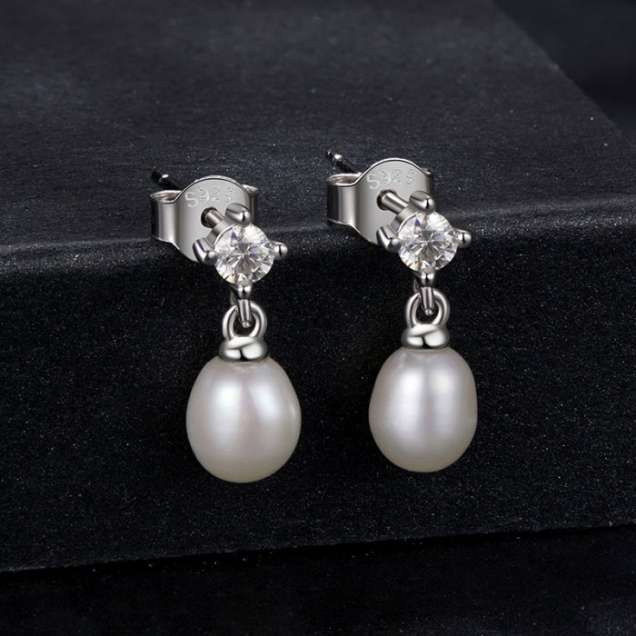 Cercei argint cu perle naturale si Moissanit [3]