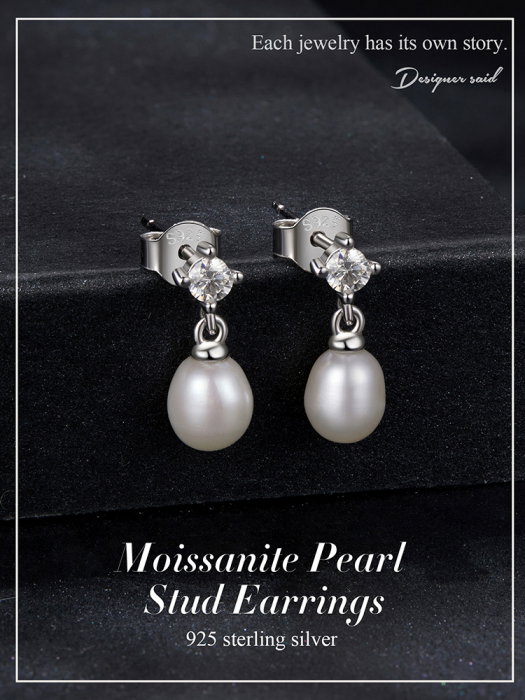 Cercei argint cu perle naturale si Moissanit [14]