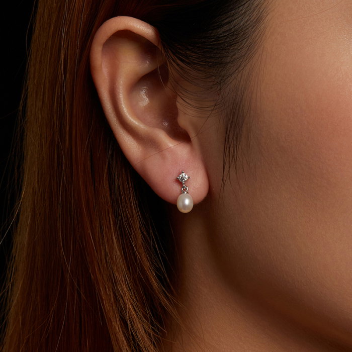 Cercei argint cu perle naturale si Moissanit [12]