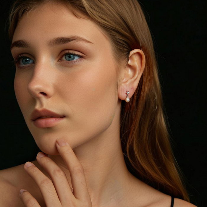 Cercei argint cu perle naturale si Moissanit [2]