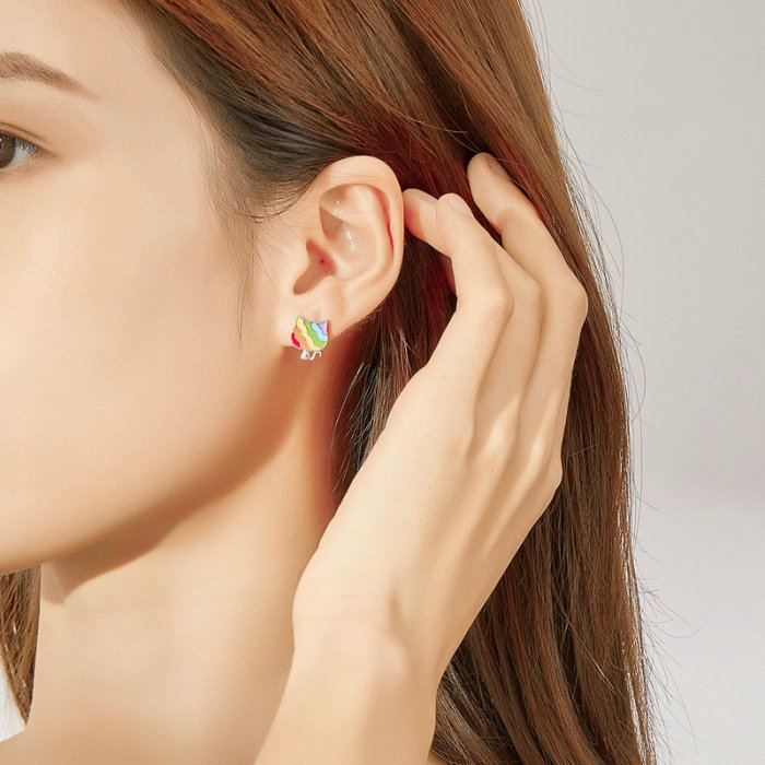 Cercei argint cu pisicute si curcubeu [3]