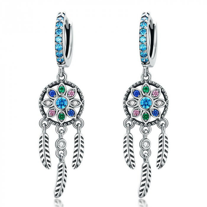 Cercei argint Dreamcatcher cu zirconii multicolore [1]
