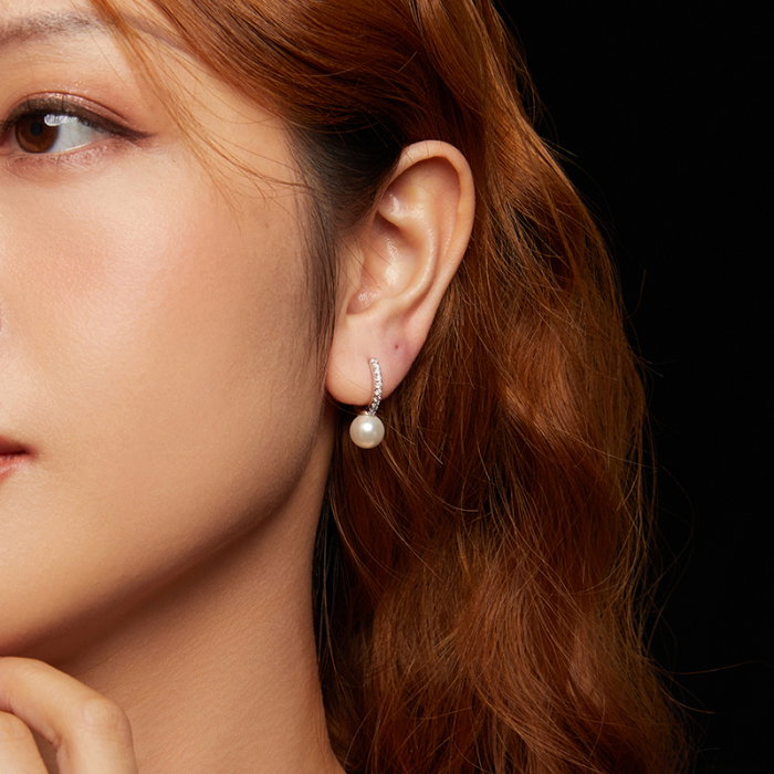 Cercei argint eleganti cu perle si Moissanit [9]