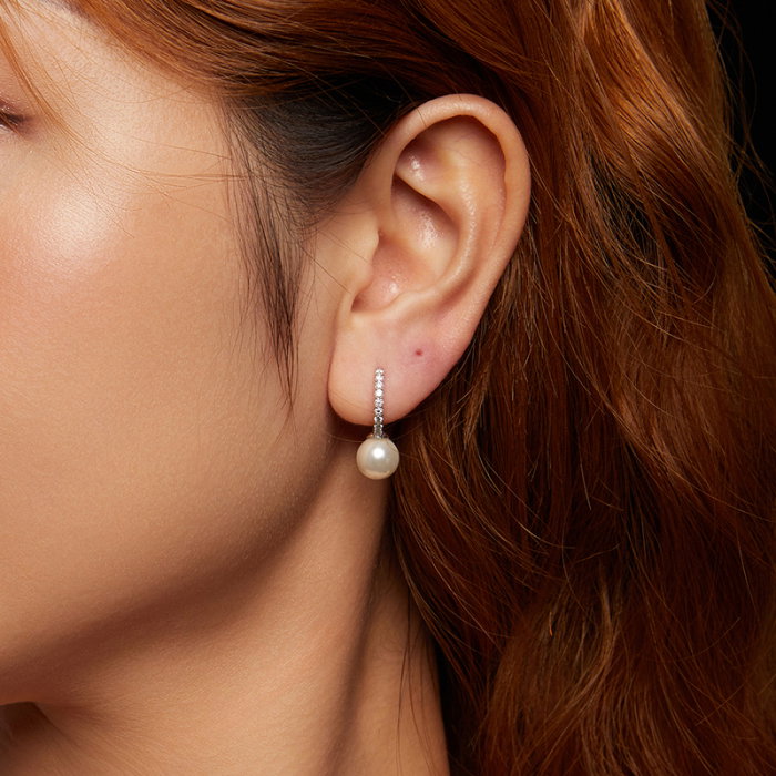 Cercei argint eleganti cu perle si Moissanit [8]