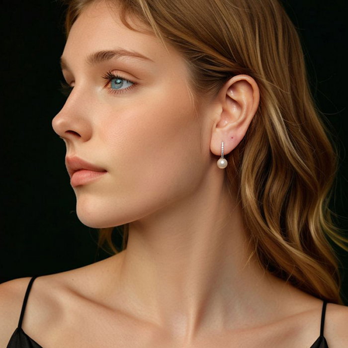 Cercei argint eleganti cu perle si Moissanit [6]