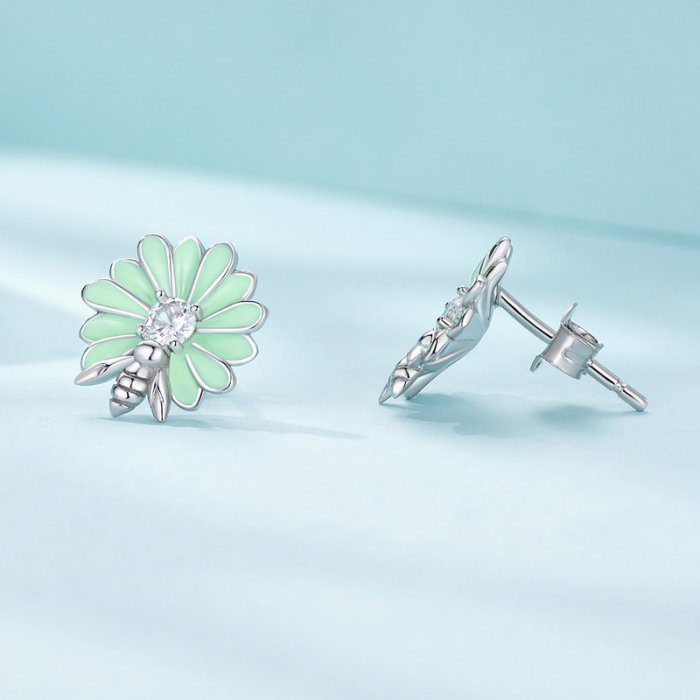 Cercei argint floare si albinuta [5]