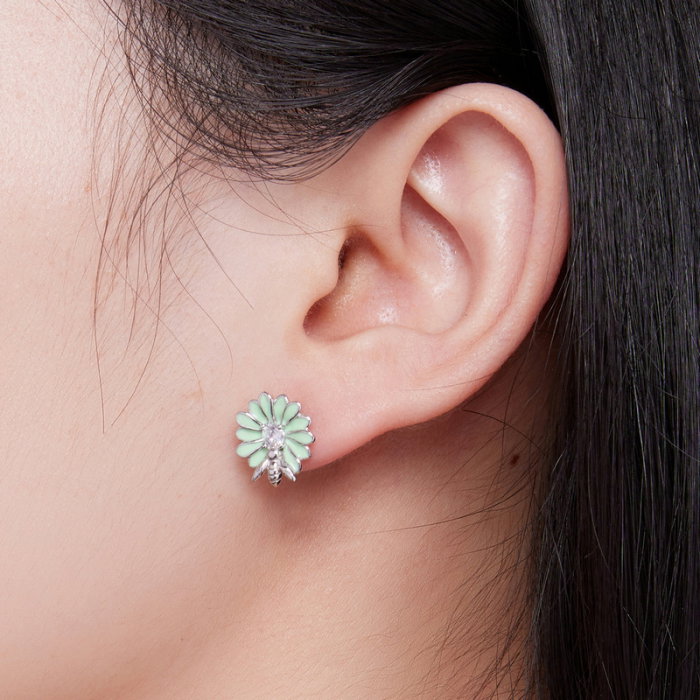 Cercei argint floare si albinuta [8]