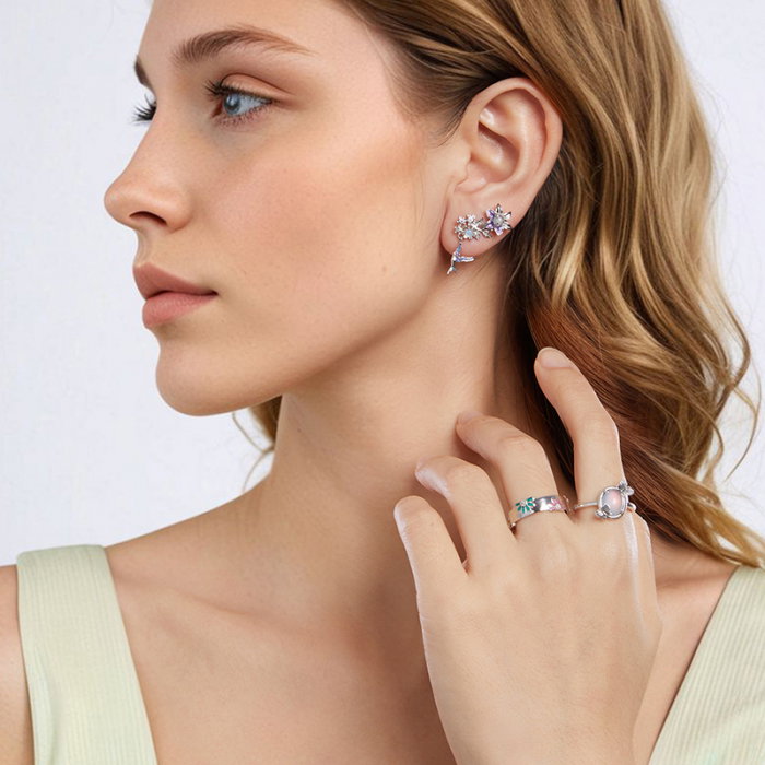 Cercei argint flori mov [16]