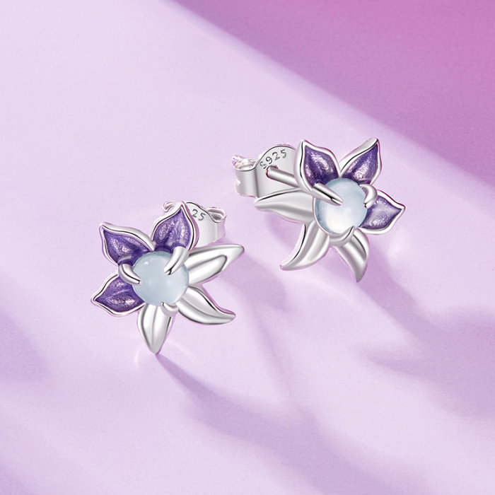 Cercei argint flori mov [6]