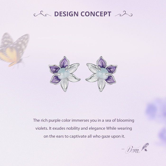 Cercei argint flori mov [12]