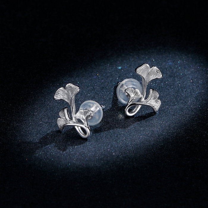 Cercei argint Frunze de Ginkgo placati cu rodiu [5]