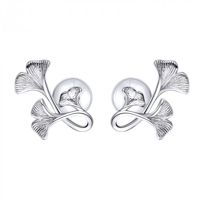 Cercei argint Frunze de Ginkgo placati cu rodiu [1]