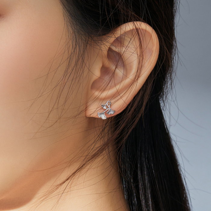 Cercei argint Frunze de Ginkgo placati cu rodiu [8]