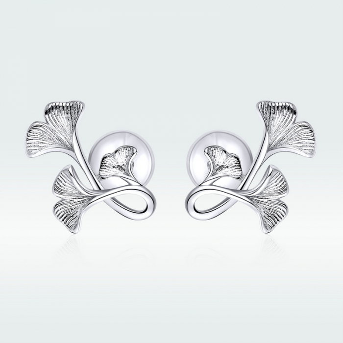 Cercei argint Frunze de Ginkgo placati cu rodiu [9]