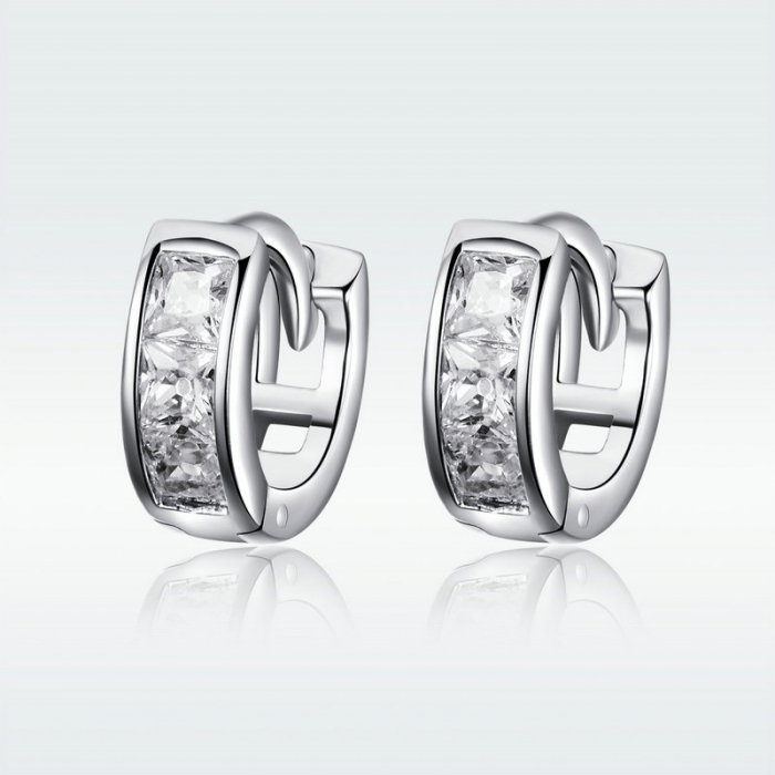 Cercei argint hoop eleganti cu zirconii patrate placati cu rodiu [2]