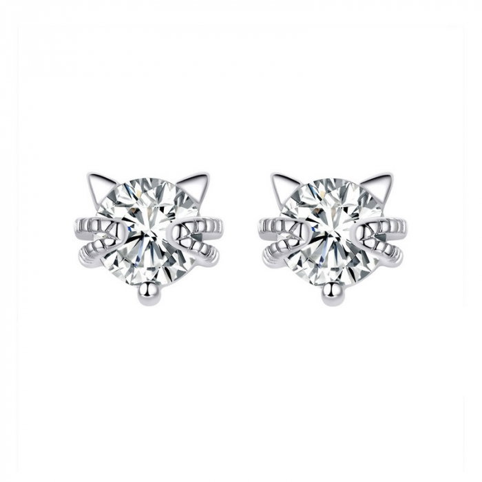 Cercei argint in forma de pisicuta cu zirconii albe [1]