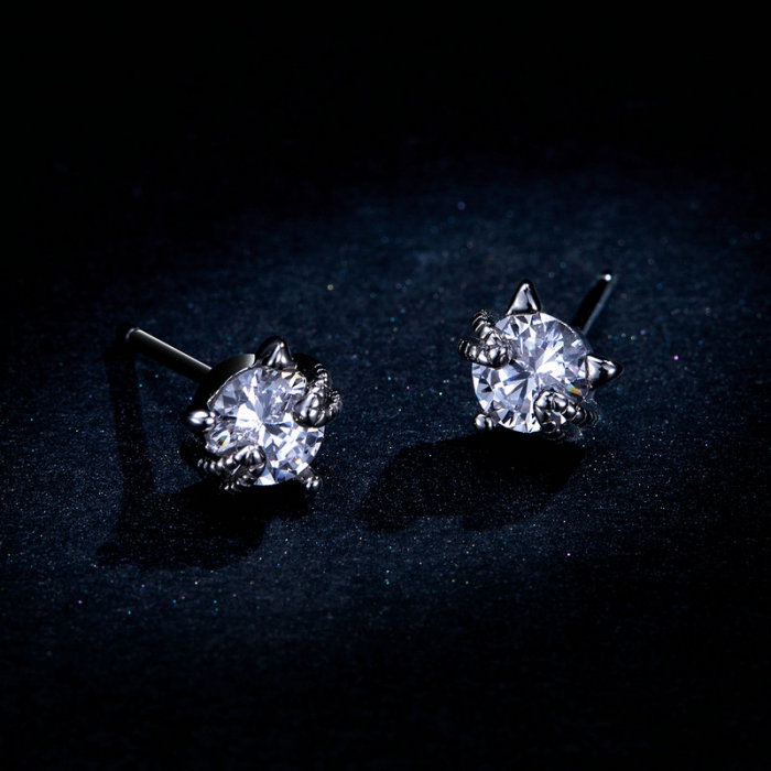 Cercei argint in forma de pisicuta cu zirconii albe [8]