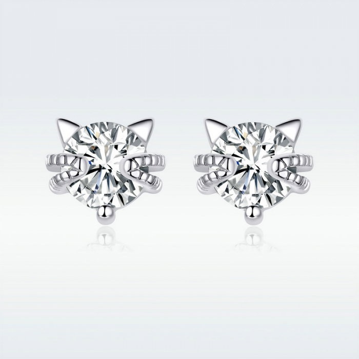 Cercei argint in forma de pisicuta cu zirconii albe [9]