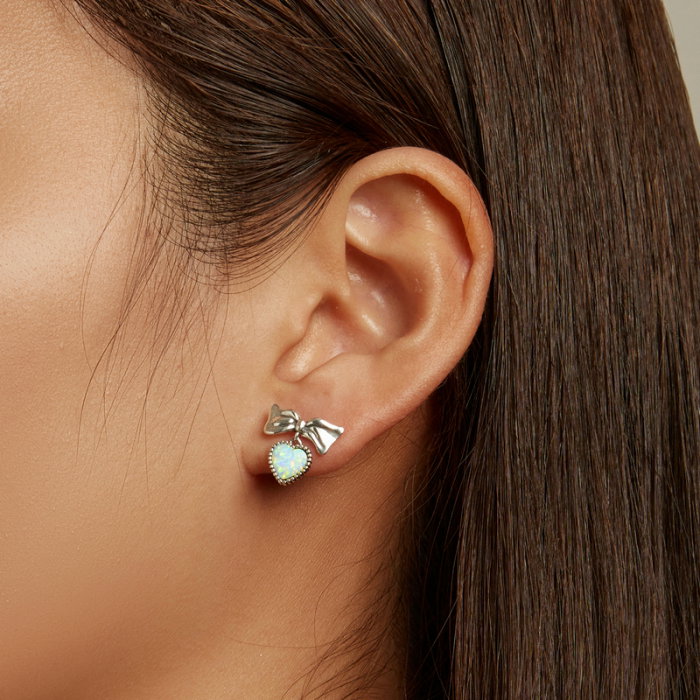 Cercei argint inima de opal si fundita [4]