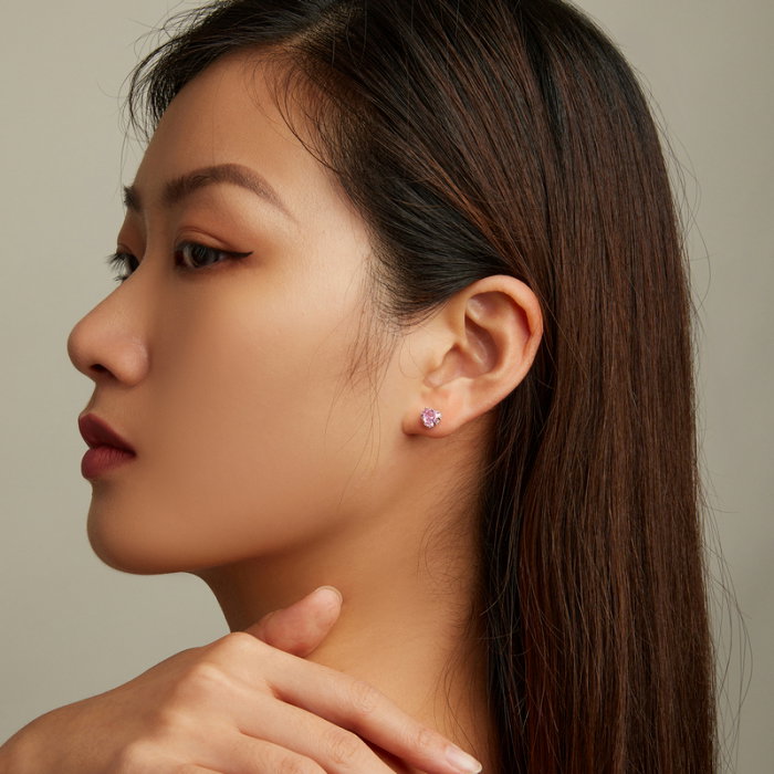 Cercei argint inima de zirconiu roz [5]