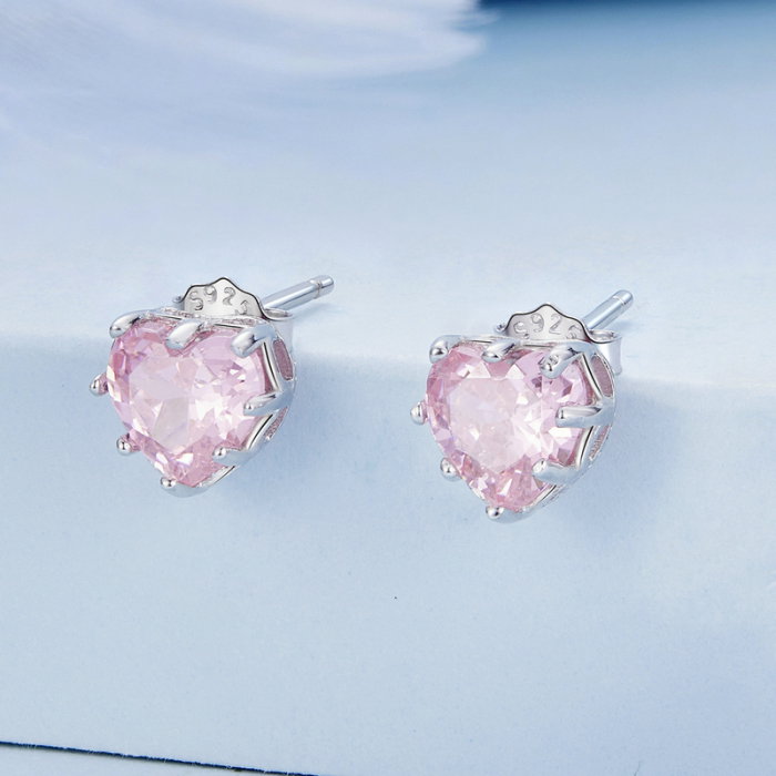 Cercei argint inima de zirconiu roz [2]