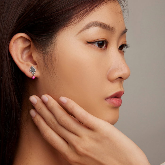 Cercei argint Inima Rosie si Trefla [8]