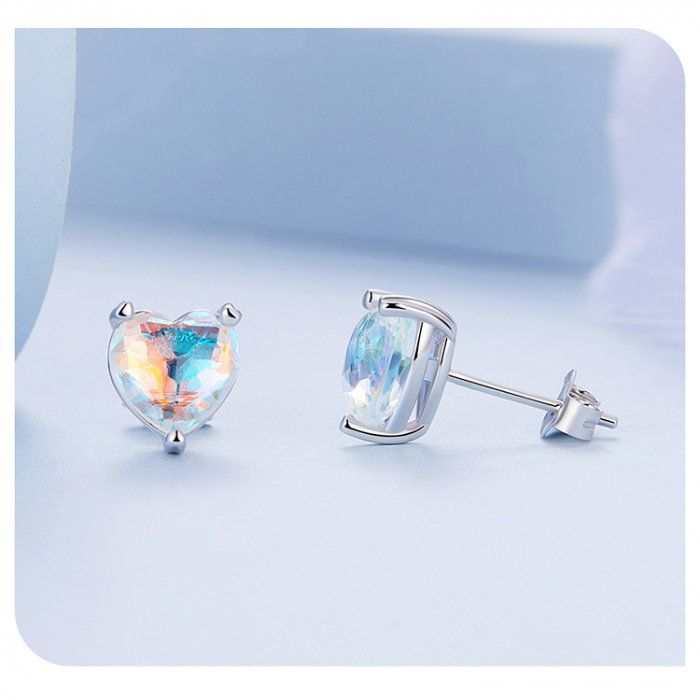 Cercei argint inimioare cu reflexii multicolore Aurora Borealis [9]