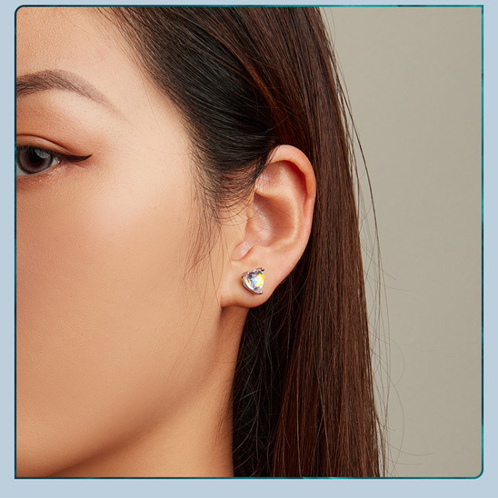 Cercei argint inimioare cu reflexii multicolore Aurora Borealis [8]