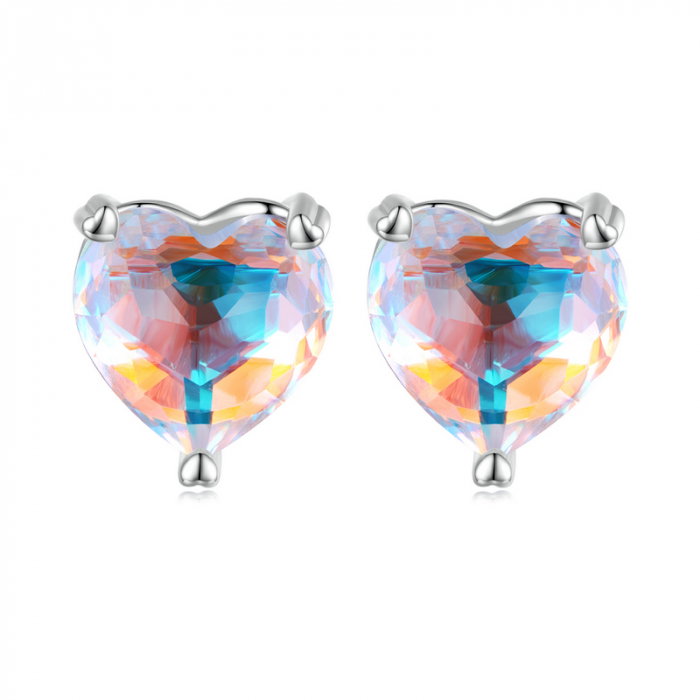 Cercei argint inimioare cu reflexii multicolore Aurora Borealis [1]