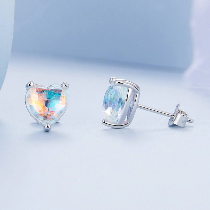 Cercei argint inimioare cu reflexii multicolore Aurora Borealis [5]