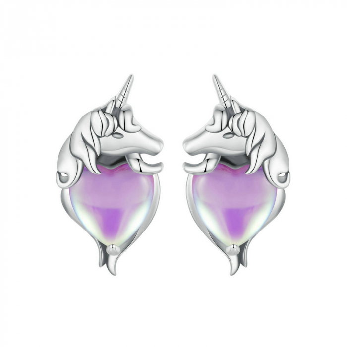 Cercei argint inimioare cu unicorni [1]