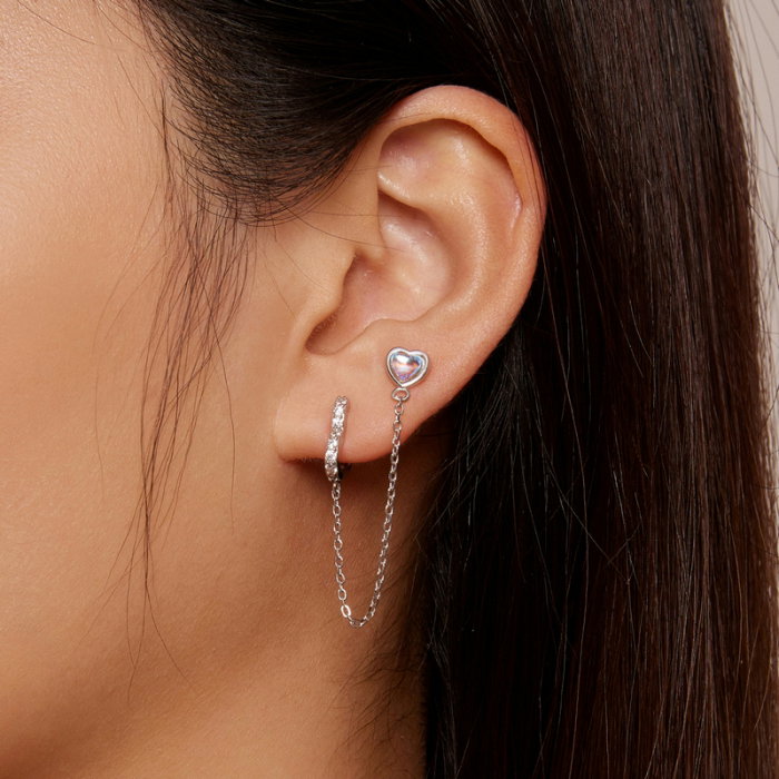 Cercel argint lant si inimioare [2]