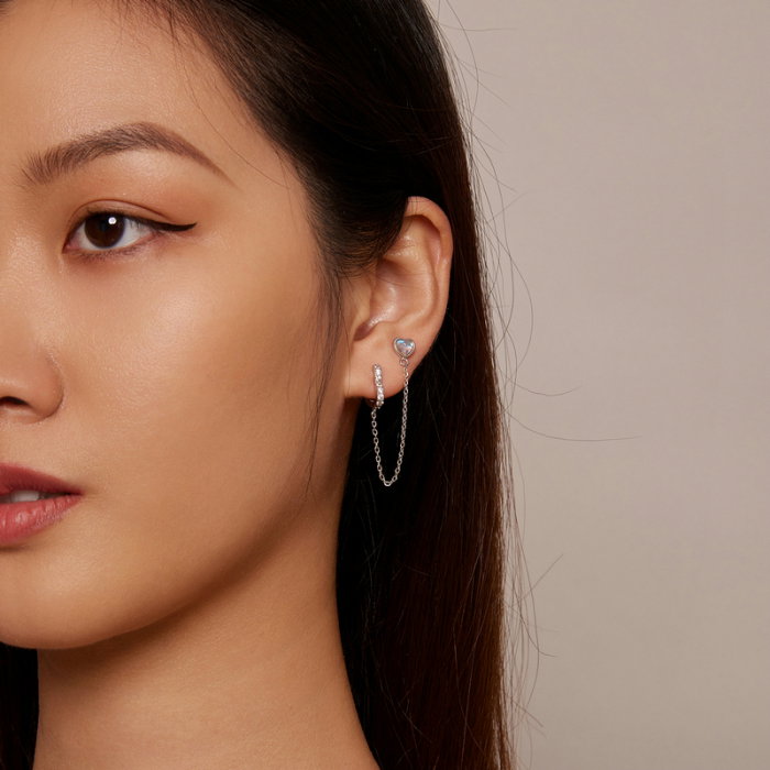 Cercel argint lant si inimioare [4]