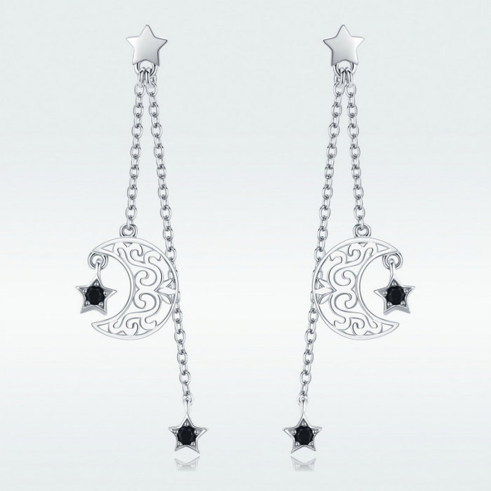 Cercei argint Luna si Luceafarul placati cu rodiu [6]