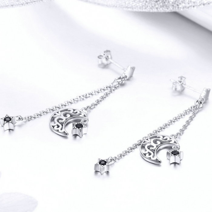 Cercei argint Luna si Luceafarul placati cu rodiu [3]