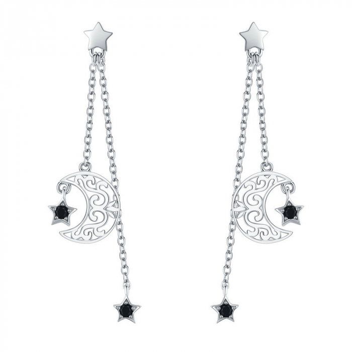 Cercei argint Luna si Luceafarul placati cu rodiu [1]
