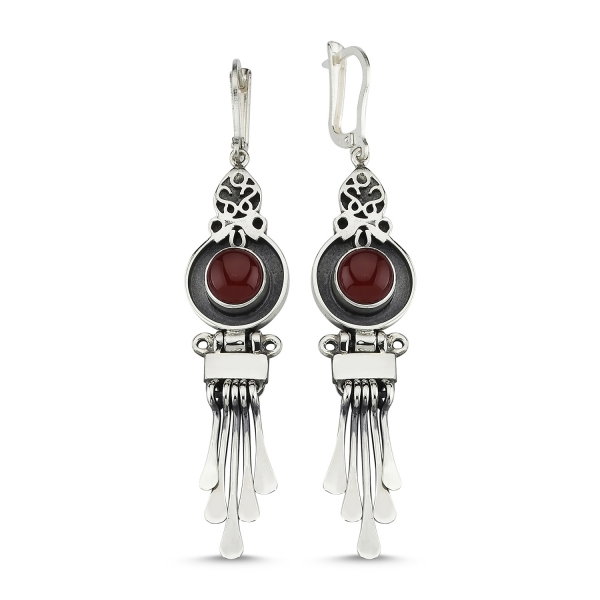 Cercei argint lungi cu agate rosii, handmade [1]