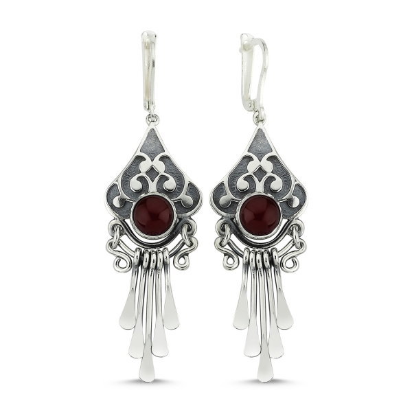 Cercei argint lungi cu agate rosii, handmade [1]