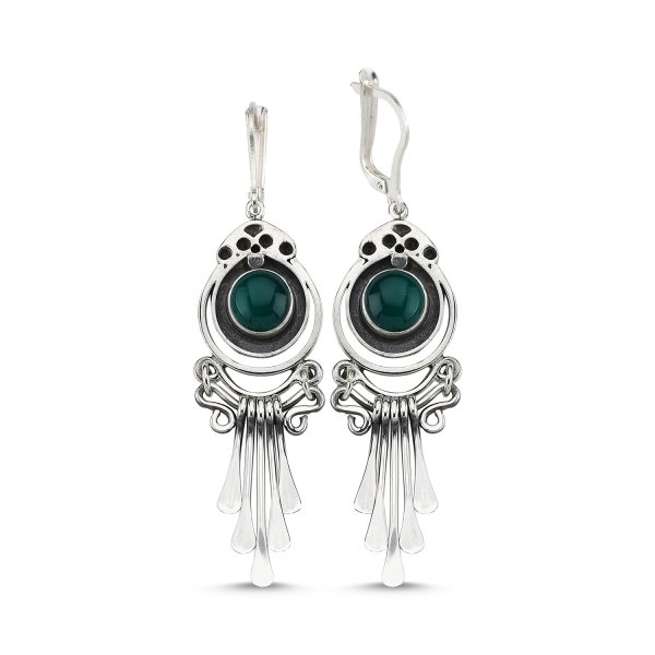 Cercei argint lungi cu agate verzi, handmade [1]