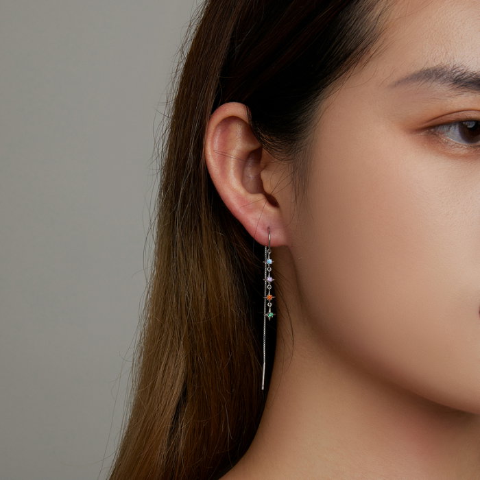 Cercei argint lungi cu stelute de zirconiu [8]