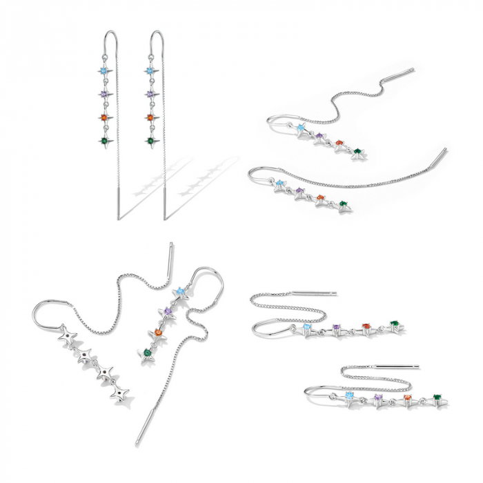Cercei argint lungi cu stelute de zirconiu [7]