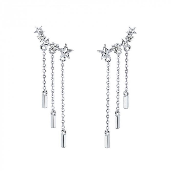 Cercei argint lungi cu stelute si zirconii [1]