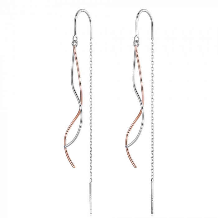 Cercei argint lungi valuri in doua culori [1]