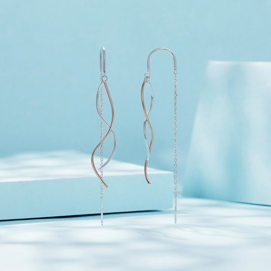 Cercei argint lungi valuri in doua culori [5]